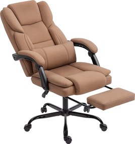 HOMCOM ergonomikus irodai szék lehúzható lábtartóval — állítható magasság, deréktámasz, 360°-os forgás, állatbarát műbőr, barna | Aosom