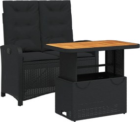vidaXL 2 részes fekete polyrattan kerti étkezőgarnitúra párnával
