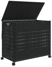 fekete rattan szennyeskosár kerekekkel 66x35x60 cm