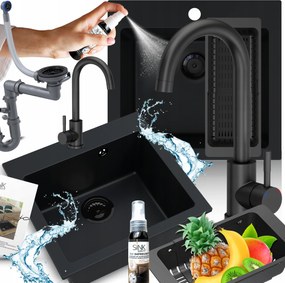 Gránit Mosogató Fekete Konyhai Csaptelep Állítható Csepegtető