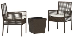 3 részes kert bistro szett párnákkal barna poli rattan