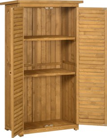 Outsunny Fa Kerti Szekrény, Időjárásálló Szerszámtároló 87x46.5x160cm, Felszerelési Ház Ajtóval, Ferde Tetővel, Polcokkal, Szerszámtároló, Kerti Ház E