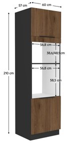 Magas szekrény beépíthető sütőhöz és mikrohullámú sütőhöz Monzesa 60 DPM 210 2F (okapi dió + fekete) . 1096973