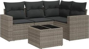 vidaXL 5 részes szürke polyrattan kerti ülőgarnitúra párnákkal