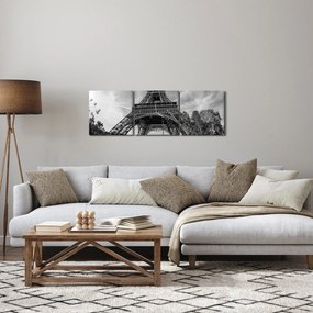 Kép - Eiffel-torony, fekete-fehér (órával) (90x30 cm)