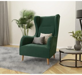 Sötétzöld bársony füles fotel Carole – Ropez