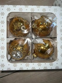 4 db-os Glamour Üveg Karácsonyfadísz Szett, Kézzel Díszített