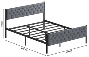 Fém kétszemélyes ágy KAROM 140x200 cm, szürke, teherbírás 200 kg