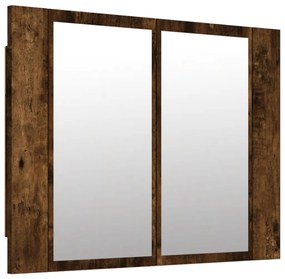 füstös tölgy szerelt fa tükörszekrény LED-del 80x20,5x64 cm