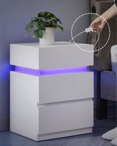 Éjjeli szekrény, hálószobai lerakóasztal, állítható LED fényekkel, fehér 35x40x55cm