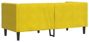 2 személyes sárga bársony Chesterfield kanapé hengerpárnákkal