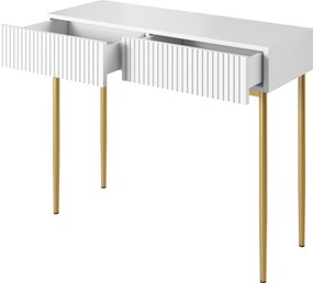 Nicole konzolasztal 100 cm fiókokkal - matt fehér / arany lábak