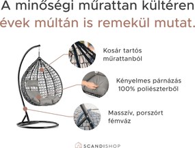 Fehér függőfotel KOKON állvánnyal, bézs mintás párna