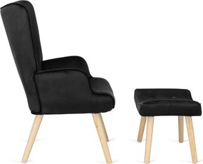 Pihenőfotel fekete színben, bársony kárpittal, lábtartóval LOZANO