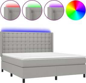 vidaXL világosszürke szövet rugós és LED-es ágy matraccal 160x200 cm