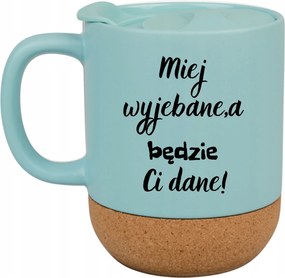 Kék Bögre Fedéllel És Parafa Aljjal Ajándékba