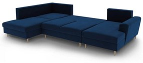 Kék bársony kinyitható tárolóhelyes sarokkanapé (bal oldali-U alakú) Kyoto – Cosmopolitan Design