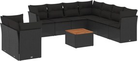vidaXL 10 részes fekete polyrattan kerti ülőgarnitúra párnákkal