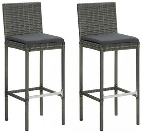 2 db szürke polyrattan kerti bárszék párnával