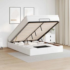 Ottomán ágykeret matraccal fehér 140x190 cm műbőrrel