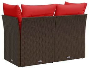 kétszemélyes barna polyrattan kerti kanapé párnákkal