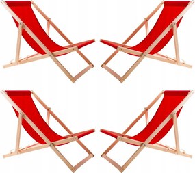 4X Kerti Napozóágy Fából Összecsukható Woodok Piros Szövet