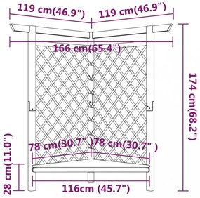 impregnált fenyőfa sarokpergola paddal 166 x 81 x 174 cm