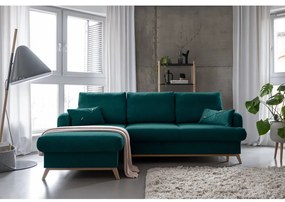 Türkiz kinyitható-tárolóhelyes sarokkanapé (bal oldali-heverő résszel) Scandic Lagom – Miuform