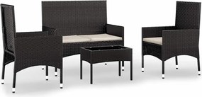 vidaXL 4 részes fekete polyrattan kerti ülőgarnitúra párnákkal