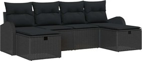 vidaXL Kerti Kanapé Szett párnával tárolóval 6 pcs Fekete polirattan