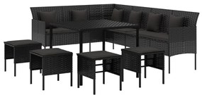 6 részes fekete polyrattan kerti étkezőgarnitúra párnákkal