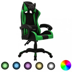 zöld és fekete műbőr versenyszék RGB LED-világítással