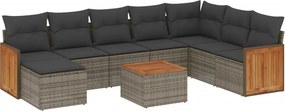 vidaXL 9 részes szürke polyrattan kerti ülőgarnitúra párnákkal