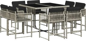 vidaXL 9részes világosszürke polyrattan kerti étkezőgarnitúra párnával