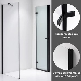 Stuxi Verona Black 100x70 aszimmetrikus csuklóajtós zuhanykabin 6 mm vízlepergető biztonsági üveggel, fekete