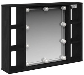 LED Tükör Szekrény - Fekete Tölgy - 76x15x55 cm - Mesterséges Fa