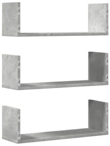 3 db betonszürke szerelt fa fali polc 58 x 18 x 18 cm