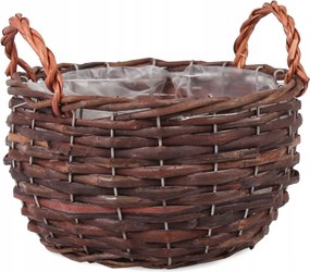 Barna Kerek Fonott Kosár Virágfóliával 20x20x11/17 cm