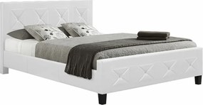 Dupla ágy ágyráccsal, textilbőr fehér, 160x200, CARISA