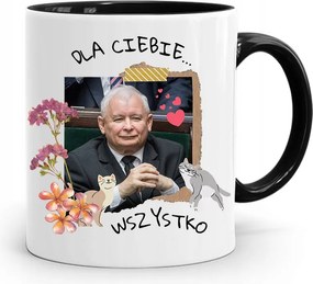 Bögre Fekete Vicces Pis Jaroslaw Kaczynski nyomott mintával