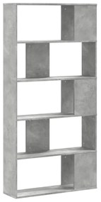 5 szintes betonszürke szerelt fa könyvespolc 80,5x23,5x162,5 cm