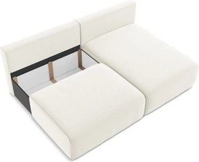 Krémszínű bársony kinyitható-tárolóhelyes sarokkanapé (jobb oldali-heverő résszel) Kalena – Makamii