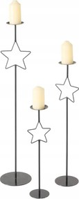 Gyertyatartó Fém Fekete 3 Db-os Gyertyatartó Szett 54,5 99,5cm Csillag