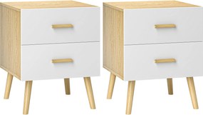 HOMCOM 2 darabos Éjjeli Szekrény Váróasztal Fiókokkal és Bambusz Fogantyúkkal, Tölgy | Aosom