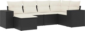 vidaXL 6 részes fekete polyrattan kerti ülőgarnitúra párnákkal
