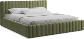 Zöld kárpitozott ágyneműtartós franciaágy ágyráccsal 180x200 cm Lemi – Makamii