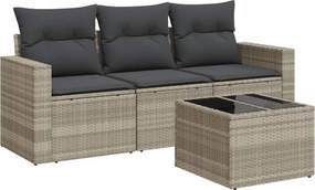 vidaXL 4 részes világosszürke polyrattan kerti ülőgarnitúra párnákkal