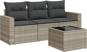 vidaXL 4 részes világosszürke polyrattan kerti ülőgarnitúra párnákkal