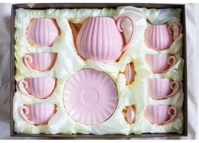 15 darabos porcelán kávészett, rózsaszín