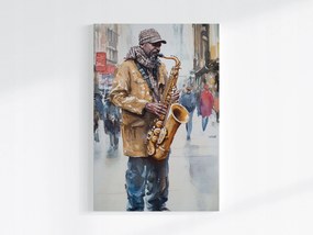 Vászonkép Canvas Szaxofonos Utca Jazz Akvarell Város 40x60